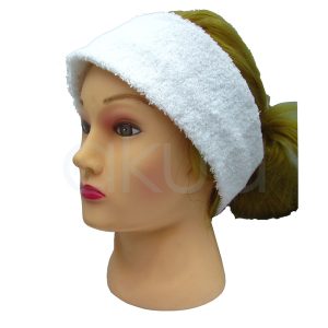 Turbante rizo con velcro. Es de color blanco y está fabricado en tela de rizo, un material suave y absorbente similar a la textura de una toalla. H2o Akua