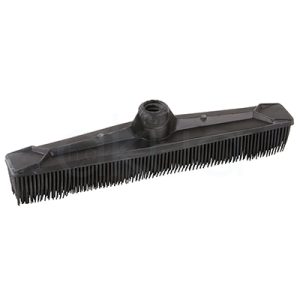 Escoba de goma negra Eurostil. El color predominante de la imagen es negro. El artículo exhibido, un cabezal de escoba de púas para peluquería o limpieza profesional, es completamente negro en todas sus piezas y cerdas. H2o Akua