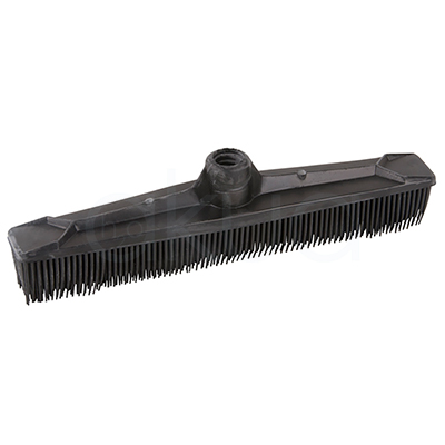 Escoba de goma negra Eurostil. El color predominante de la imagen es negro. El artículo exhibido, un cabezal de escoba de púas para peluquería o limpieza profesional, es completamente negro en todas sus piezas y cerdas. H2o Akua