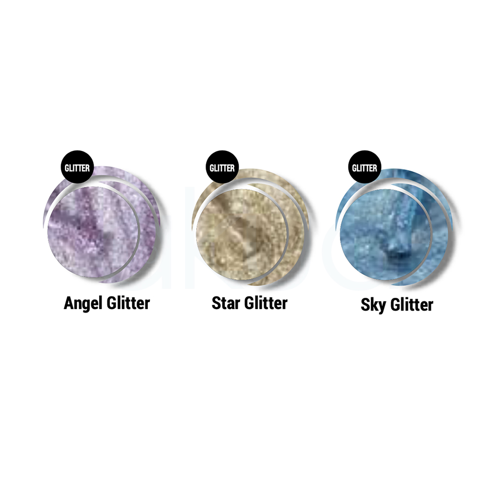 Esmalte Semipermanente gel Glitter Thuya On Off Color 14ml Se observan varios frascos negros alineados, cada uno con la etiqueta de "Thuya Gel On-Off", indicando variedad de colores y acabados profesionales H2o Akua