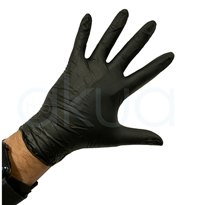Guante Nitrilo sin polvo Negro Caja 100 Ud H2oAkua. El color predominante es el negro en su totalidad. H2o Akua