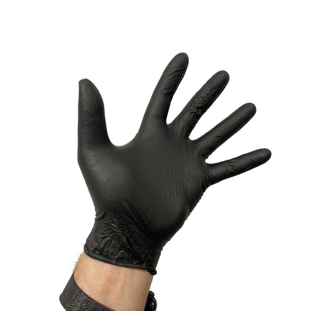 Guante Nitrilo sin polvo Negro Caja 100 Ud H2oAkua. El color predominante es el negro en su totalidad. H2o Akua