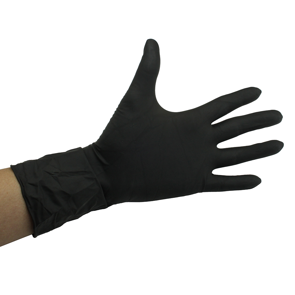 Guante Nitrilo sin polvo Negro Caja 100 Ud H2oAkua. El color predominante es el negro en su totalidad. H2o Akua