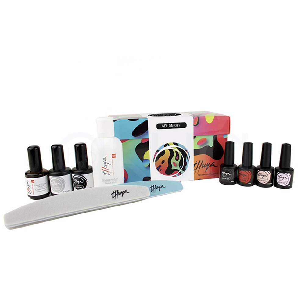 Kit gel onf off intro Thuya. kit profesional de manicura semipermanente Thuya Gel On-Off, que incluye varios productos esenciales para realizar manicura en gel desde casa o en el salón. H2o Akua
