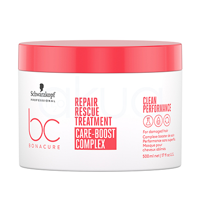 Mascarilla Repair Rescue Bonacure 500ml. El envase es principalmente blanco con detalles en rojo en la base y en el texto del frontal. H2o Akua