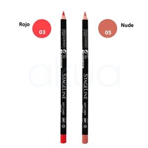 Perfilador labios Soft lip liner New Stageline. Cuerpo negro y detalles en blanco. La mina y la base del lápiz presentan un tono nude rosado, ideal para delinear, definir y corregir el contorno de los labios, facilitando un resultado preciso y duradero. H2o Akua