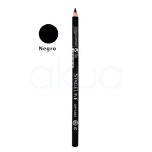 Perfilador ojos Soft Eyer Liner New Stageline. Con cuerpo de madera negra y detalles impresos en blanco. El diseño es ergonómico y elegante, adaptado para facilitar la precisión en la aplicación del maquillaje tanto en maquillaje profesional como diario. H2o Akua