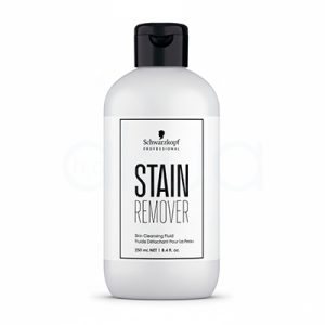 Quitamanchas Profesional Stain Remover Schwarzkopf 250ml. Se presenta en un envase blanco de 250 ml con tapón negro, y la etiqueta destaca su uso profesional en el entorno de peluquería y belleza. H2o Akua