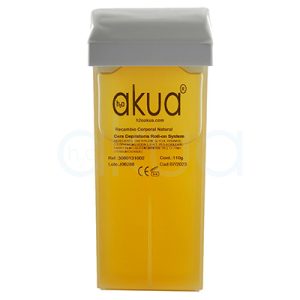 Rolon Cera Natural (miel) H2oakua 110gr. El color principal es amarillo dorado, correspondiente al contenido del envase rectangular con tapa blanca, que parece translúcido.