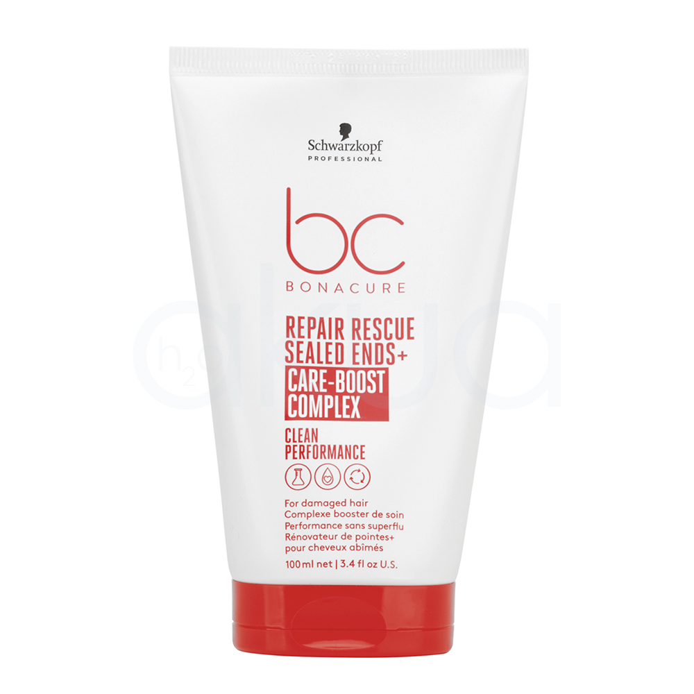 Serum Repair Rescue Fit Ends Bonacure 100ml. El envase es principalmente blanco con detalles en rojo en la base y en el texto del frontal.H2o Akua