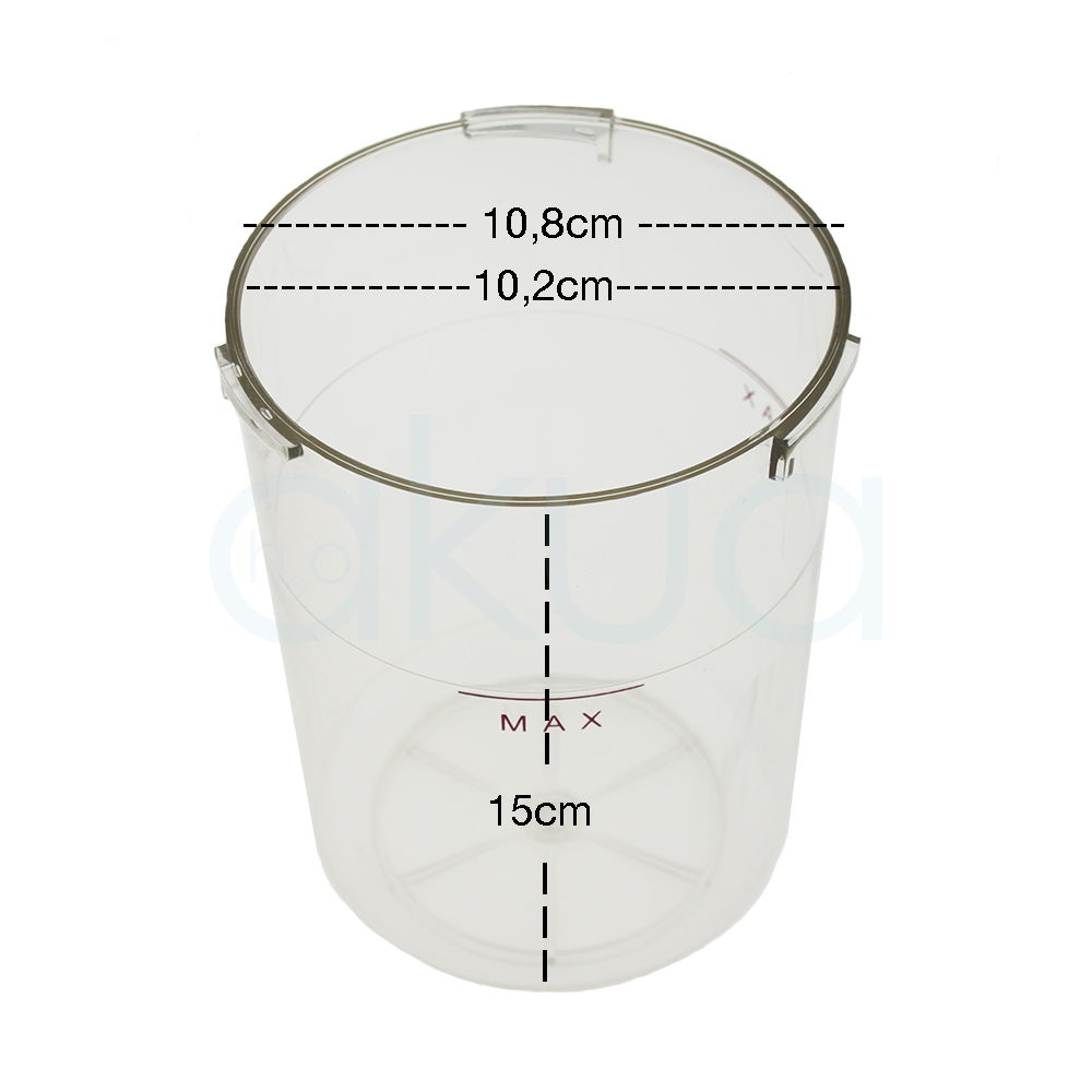 Vaso repuesto vapor ozono - aromaterapia 750ml H2oAkua. De color transparente, con una marca en color rojo que indica el nivel máximo de llenado ("MAX").