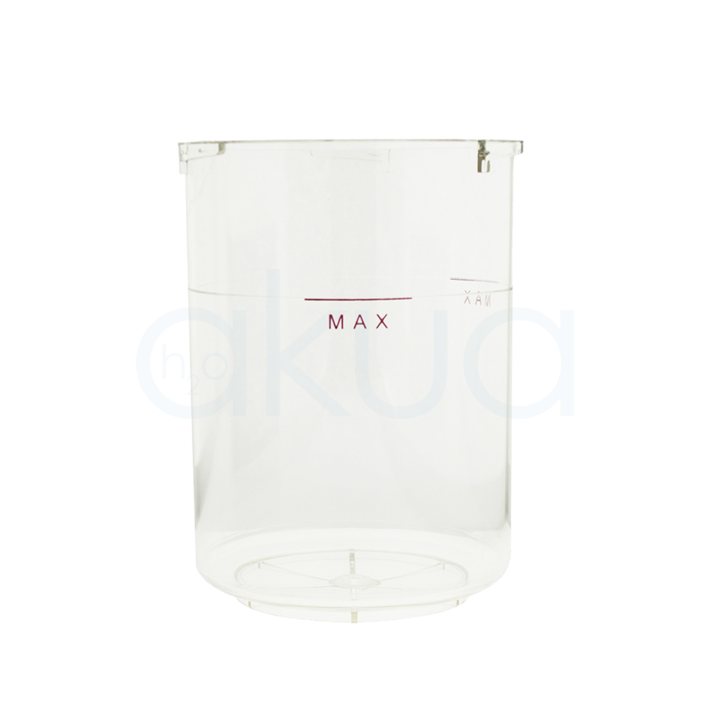 Vaso repuesto vapor ozono - aromaterapia 750ml H2oAkua. De color transparente, con una marca en color rojo que indica el nivel máximo de llenado ("MAX").