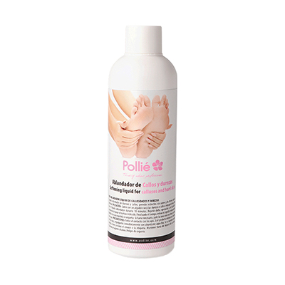 Ablandador liquidos callos y durezas Pollie 250ml. Envase cilíndrico, de color blanco, con tapa de rosca, utilizado para productos líquidos de cosmética y cuidado personal. H2o Akua