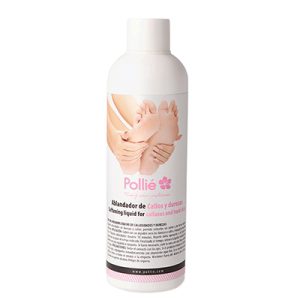 Ablandador liquidos callos y durezas Pollie 500ml. Envase cilíndrico, de color blanco, con tapa de rosca, utilizado para productos líquidos de cosmética y cuidado personal. H2o Akua