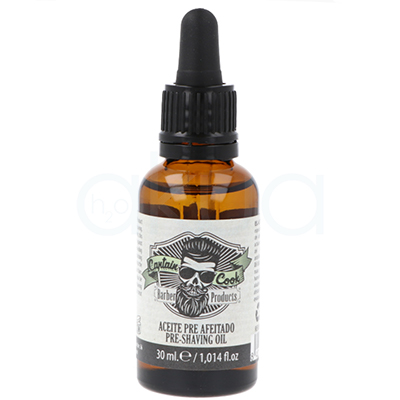 Aceite pre afeitado Captain Cook 30ml. Envase de vidrio ámbar con gotero negro de 30 ml. H2o Akua correspondiente al aceite pre afeitado