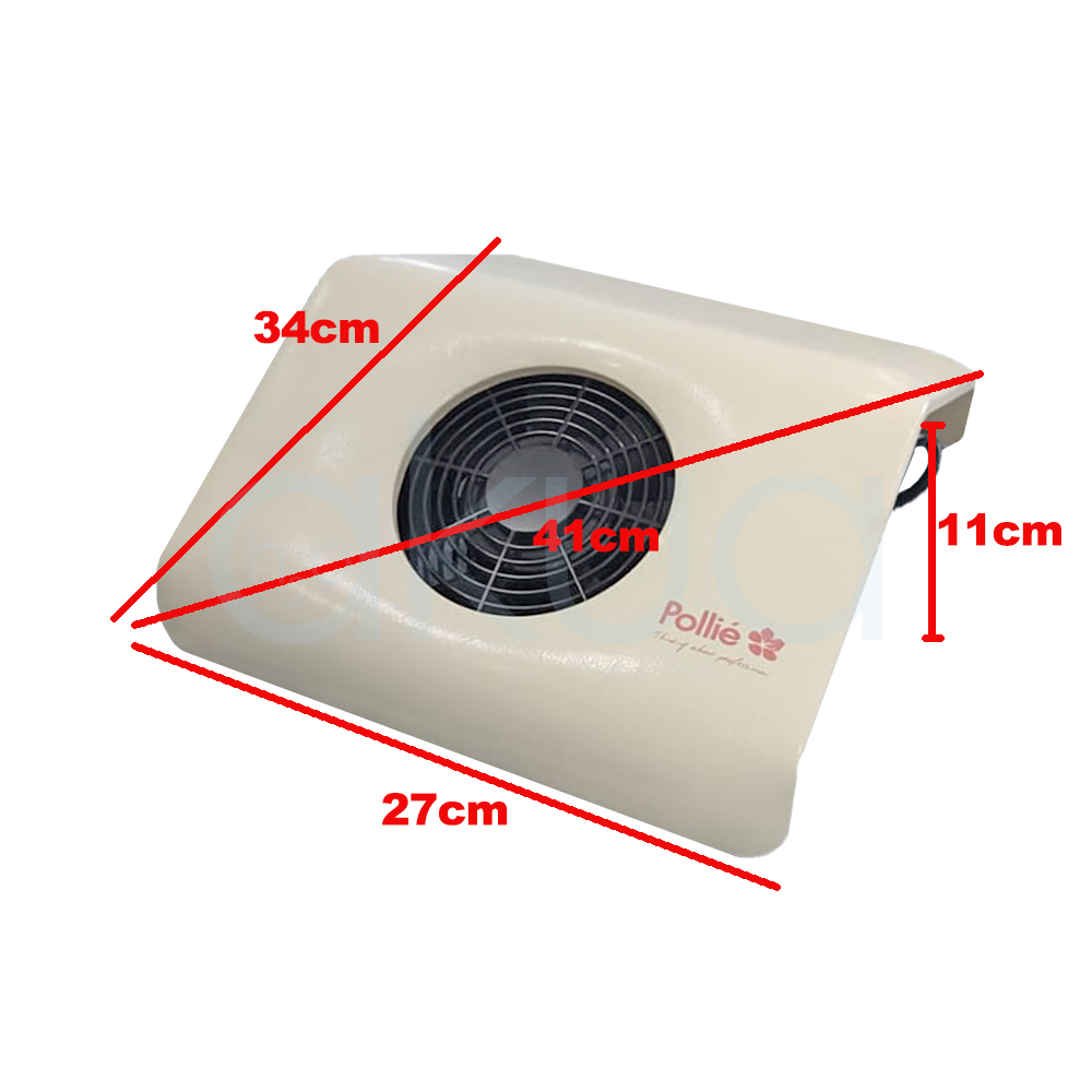 Aspirador Pollie Manos + 3 Bolsas Recambio.De color blanco o marfil, con un diseño rectangular compacto y bordes suavemente redondeados. Presenta un ventilador circular negro en la parte superior y la marca "Pollié" en rosa. Incluye tres bolsas blancas de tela que se colocan para recoger el polvo. H2o Akua