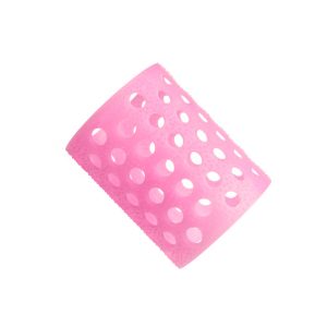 Bolsa 12 rulos rosa 48mm 00007. El color principal de es rosa. El objeto tiene el aspecto de un rulo para el cabello o un cilindro para fijación capilar, usado habitualmente en peluquería para dar forma y volumen al pelo. H2o Akua