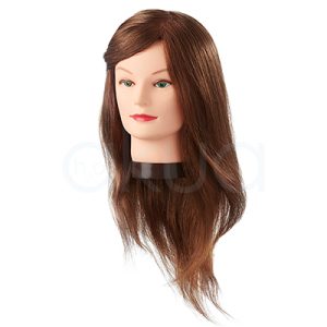 Cabeza maniqui Jenny 45-50cm pelo natural. Con cabello natural color castaño claro y largo de 45-50 cm, implantado de forma uniforme y clásica para facilitar técnicas profesionales. H2o Akua