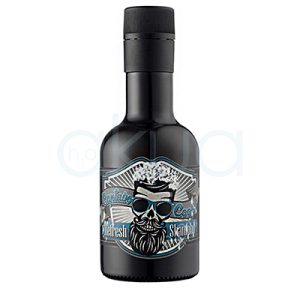 Champu refrescante Captain Cook 250ml. Envase de champú negro con diseño retro-barbería, etiqueta llamativa y tapón negro a rosca. H2o Akua