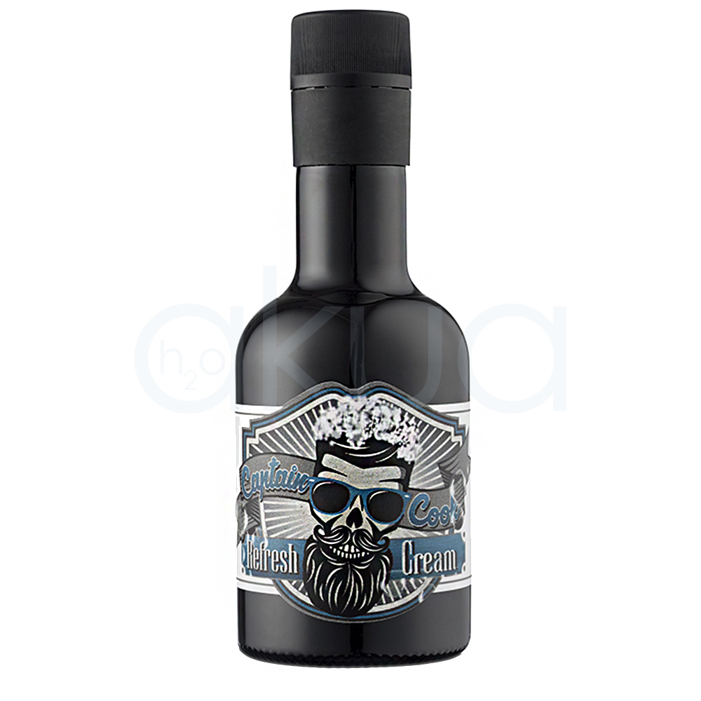 Crema refrescante Captain Cook 250ml. Envase oscuro, con tapón negro y etiqueta de estilo retro-barbería. H2o Akua