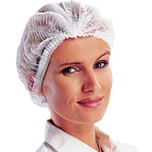 Gorro de belleza desechable 100 uni H2oAkua. es de tipo bouffant, fabricado en material no tejido (habitualmente polipropileno) de color blanco y textura fina y vaporosa. Cuenta con pliegues elásticos que permiten un ajuste cómodo y seguro a la cabeza, cubriendo completamente el cabello.