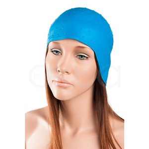 Gorro goma para mechas H2o Akua. Hecho en silicona o goma flexible, color azul intenso, con orificios distribuidos uniformemente en su superficie y diseño anatómico que se ajusta perfectamente a la cabeza. Es reutilizable, ergonómico y pensado para procesos técnicos profesionales de mechas o reflejos en peluquería. H2o Akua