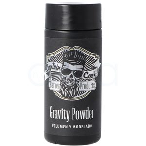 Polvos voluminizadores Captain Cook 30gr. Muestra un envase cilíndrico negro con tapa a rosca y etiqueta de estilo retro-barbería. H2o Akua