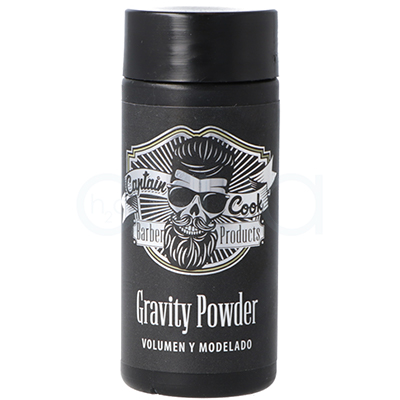 Polvos voluminizadores Captain Cook 30gr. Muestra un envase cilíndrico negro con tapa a rosca y etiqueta de estilo retro-barbería. H2o Akua
