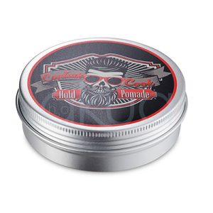 Pomada fijacion fuerte Captain Cook 100ml. En envase metálico con tapa roscada, diseño retro-barbería y detalles en rojo. H2o Akua
