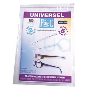 Protector de gafas desechable 180 usos H2oAkua. El envase es de plástico transparente y en su interior contiene una hoja de cartón informativa, donde se destaca la palabra "UNIVERSEL" en la parte superior sobre fondo púrpura, indicando que el producto es universal.