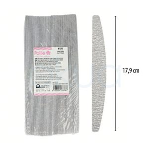 Recambio lima cebra media luna 48 und gramaje 150. De color gris con líneas tipo “cebra” (zebra) y superficie rugosa. Las tiras de recambio son alargadas y rectangulares, mientras que la lima aparece con una forma ergonómica de media luna curvada. H2o Akua