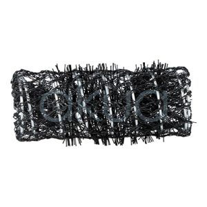 Rulo frances negro 28mm con pinchito paquete 6 unidades 07337. Objeto de forma rectangular, hecho de material plástico o sintético, con estructura de malla abierta y numerosas púas o fibras rígidas que sobresalen en distintas direcciones. El color predominante es negro brillante. Su aspecto es ligero y flexible, similar a un moldeador, bigudí de malla o accesorio para el cabello. H2o Akua