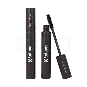 X·Volume mascara 10ml Stageline 09120/1. Envase cilíndrico de rímel de color negro con acabado mate, correspondiente a una máscara de pestañas profesional de la marca Stageline. En el tubo se destacan las inscripciones “Stageline Professional” en la parte superior y “X-Volume Mascara” en la parte central, ambas en letras blancas. H2o Akua