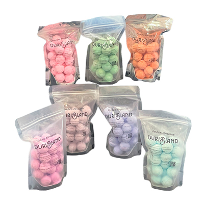 Bolitas efervescentes manos y pies Duribland 200gr. Se presenta en bolsas cerradas en plastico transparenten. H2o Akua
