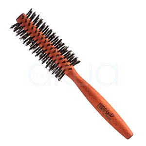 Cepillo redondo madera 15mm mezcla jabalí 00511. Hecho de madera con cerdas en mezcla de jabalí. Este cepillo tiene un diseño clásico de mango ergonómico y cerdas densamente distribuidas, ideal para trabajos de precisión en zonas cortas, flequillos y detalles.H2o Akua