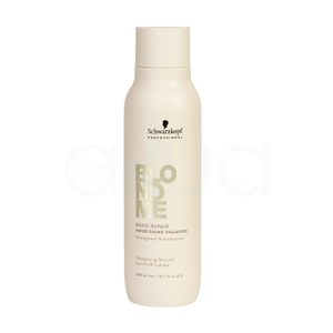 Champu reparador Bond Repair Blonde 300ml presentado en una botella cilíndrica blanca con una etiqueta en tono beige claro en letras grandes y doradas H2o Akua