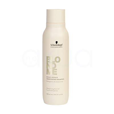 Champu reparador Bond Repair Blonde 300ml presentado en una botella cilíndrica blanca con una etiqueta en tono beige claro en letras grandes y doradas H2o Akua