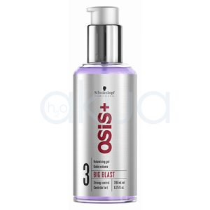 Gel Big Blast volumen Osis 200ml. El envase es cilíndrico de plástico translúcido con una zona superior de color violeta claro y un dispensador tipo bomba en acabado metálico plateado. H2o Akua