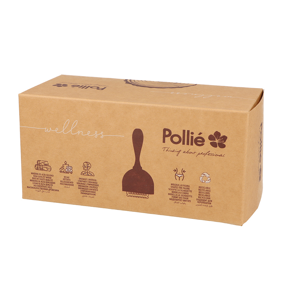 Copa sueca con rodillo Pollie 07898. La pieza tiene forma de campana profunda que aloja un rodillo cilíndrico con relieves, sujeto por un eje lateral, y un mango corto y ergonómico para facilitar la sujeción durante los masajes de maderoterapia. H2o Akua