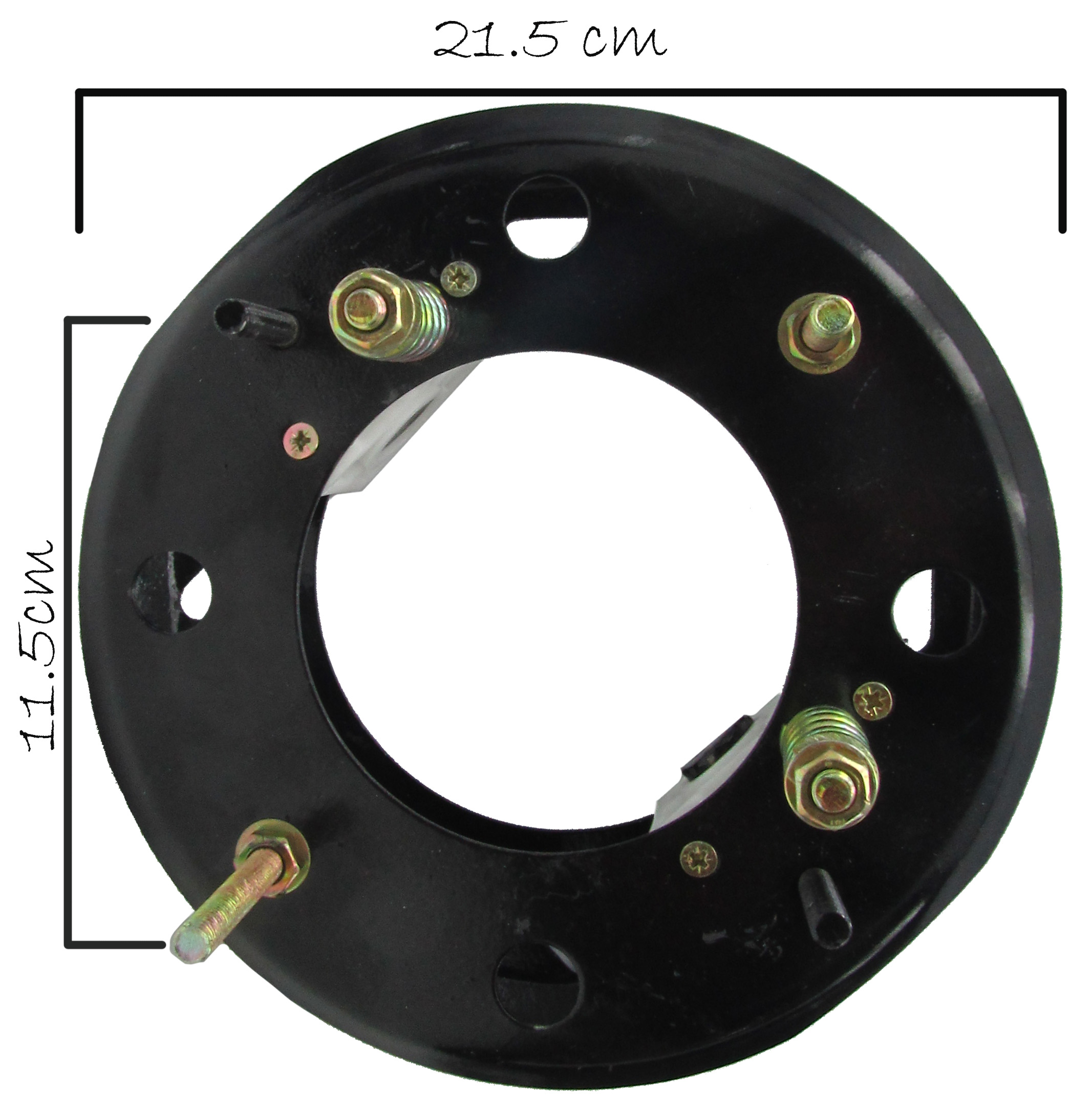 Basculante repuesto lavacabezas H2oAkua. En la imagen se ve una estructura metálica circular formada por dos aros negros paralelos unidos entre sí mediante tornillos, muelles y piezas de plástico. Entre ambos aros quedan visibles varios pernos roscados verticales con sus muelles, que permiten el movimiento o basculación del conjunto, como soporte o mecanismo de amortiguación para un lavacabezas u otro equipo de peluquería.