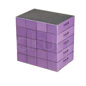 Caja 20 tacos lima 3 caras pulidor Pollie 06030. Taco lima grueso rectangular de Pollié en color naranja intenso con caras abrasivas negras. En la cara superior destaca el logo "Pollié" con flor en blanco sobre fondo naranja, y las cuatro caras largas negras indican grano grueso para desbaste potente. H2o Akua