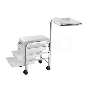 Carrito manicura-pedicura 03944/58. Carrito auxiliar profesional para manicura y pedicura, de diseño blanco y estructura metálica cromada. H2o Akua