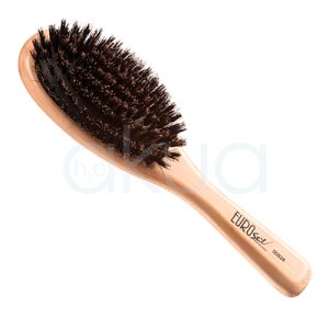 Cepillo plano fuelle madera cerdas 00528. Cepillo de pelo profesional de madera natural con mango ergonómico en tonos claros y cerdas negras gruesas de jabalí o sintéticas, ideal para desenredar y dar brillo. H2o Akua