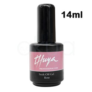 Gel Soak off Rose 14ml Thuya. Bote de esmalte en gel profesional de color negro, de forma cilíndrica con tapón alargado también negro. H2o Akua