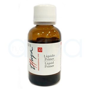Liquido primer 30ml Thuya. Frasco de Primer Líquido Thuya Professional Line de 30 ml. Es un bote ámbar translúcido con tapón blanco roscado, ideal para adherencia en manicuras soak-off. H2o Akua