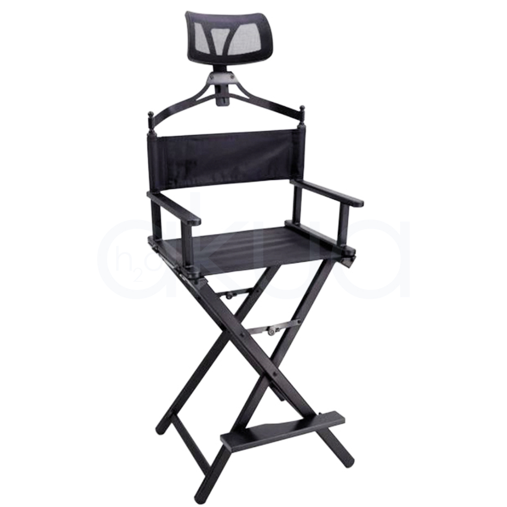 Respaldo silla maquillador Nueva 06157. La imagen del respaldo de la silla del maquillador muestra la parte posterior de un asiento ergonómico profesional con cabecero alto de malla transpirable negra ventilada para comodidad prolongada. El respaldo central es acolchado negro, montado sobre columna metálica gris ajustable en altura, diseño pensado para clientes en servicios de peluquería o maquillaje.