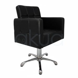 Sillon Glamour 07190. Sillón de peluquería negro con diseño cúbico moderno y capitoné acolchado en cuadrícula con botones.