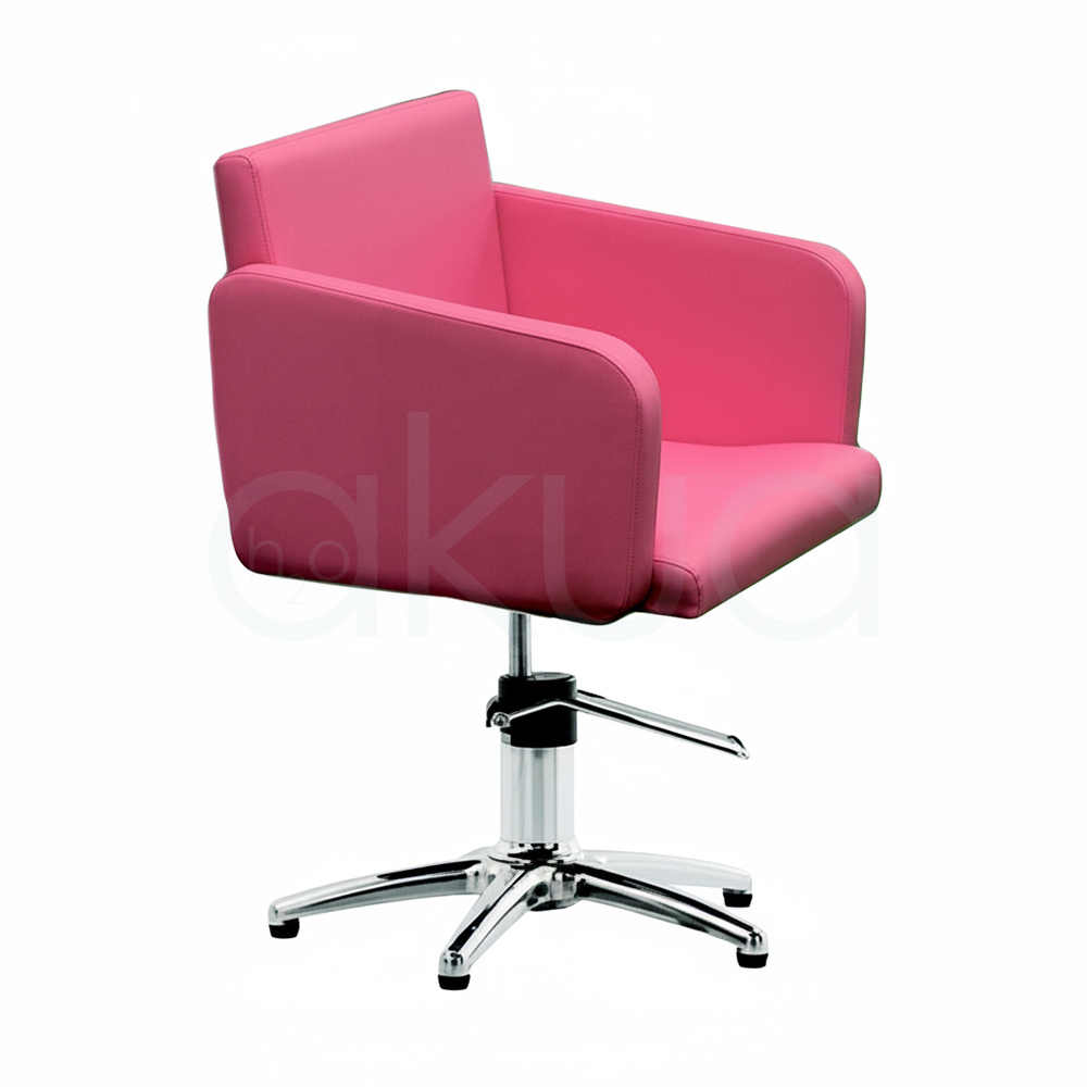 Sillon Pink up rosa 06477/70. Sillón de peluquería visto de tres cuartos, con un diseño minimalista y moderno en color rosa fucsia brillante. H2o Akua 