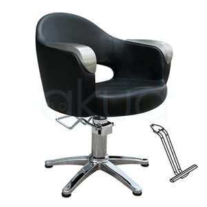 Sillon pie estrella Art negro 06094/50/4. El sillón tiene una forma envolvente, con respaldo y brazos integrados que crean una especie de cubeta redondeada y abierta por delante. Su color principal es negro, con los apoyabrazos rematados en un tono metálico plateado y la base hidráulica en cromo brillante. H2o Akua