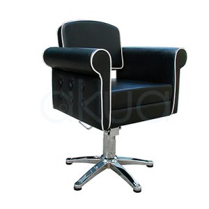 Sillon pie estrella Style negra 06095/50/1. Modelo de peluquería o barbería en estilo vintage o retro capitoné, con tapizado negro en polipiel y ribetes blancos contrastantes H2o Akua